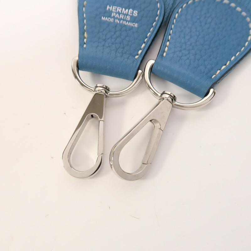 HERMES Clemence皮革Evelyne PM銀扣肩背袋Bleu Jean-17