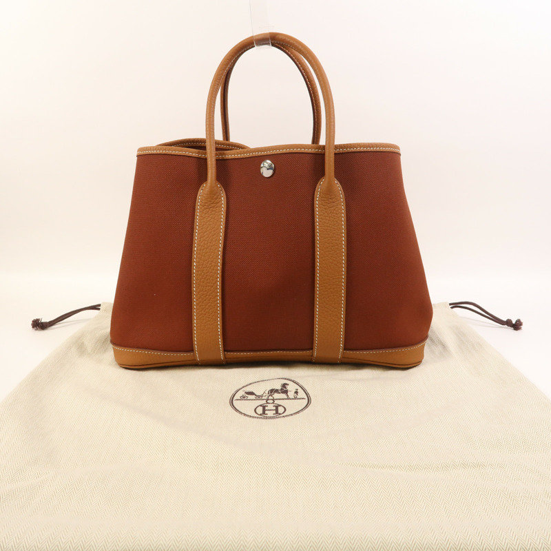 HERMES 帆布Garden Party TPM銀扣手挽袋-8