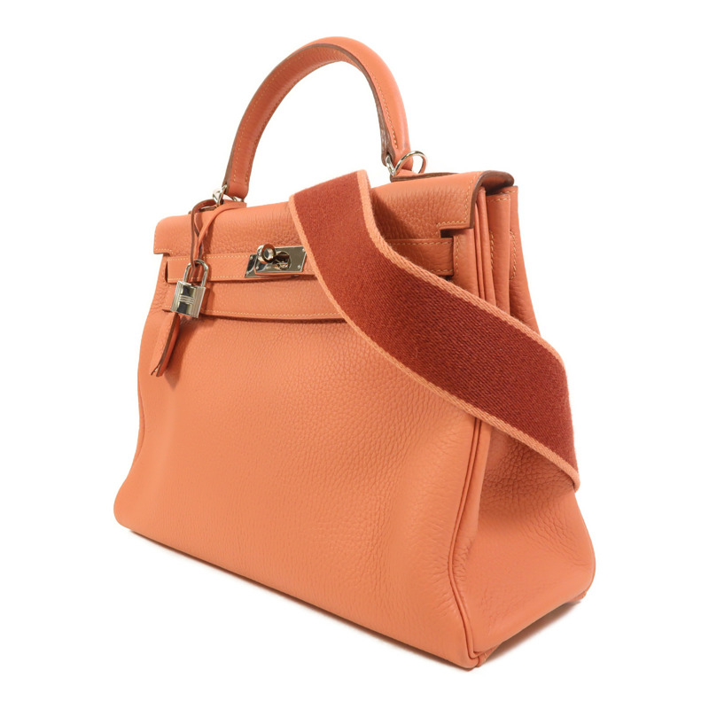 HERMES Clemence皮革Kelly 32 Amazon銀扣手挽肩背兩用袋Rose Tea-2