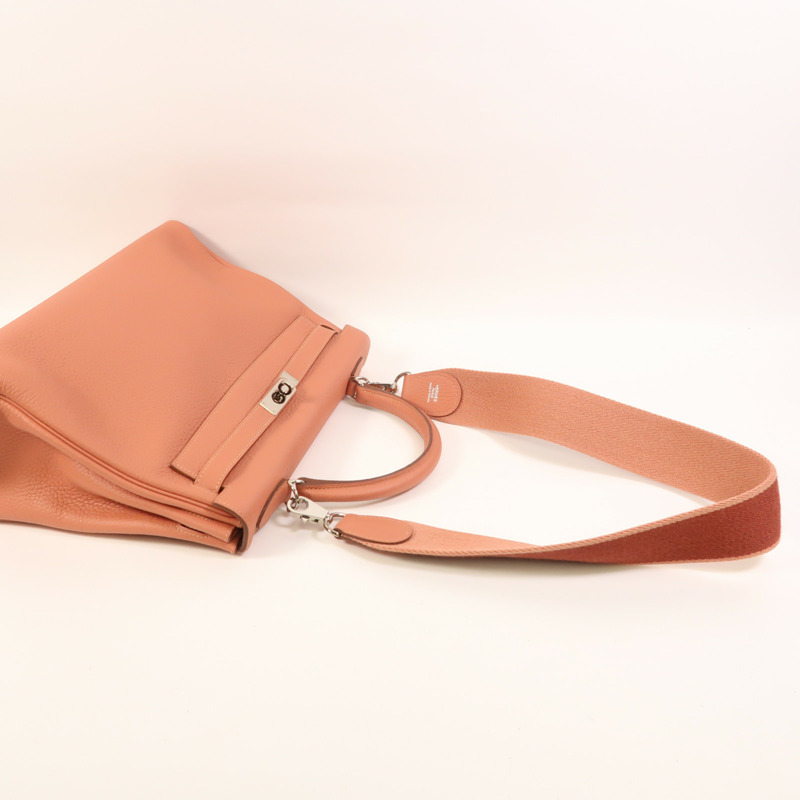 HERMES Clemence皮革Kelly 32 Amazon銀扣手挽肩背兩用袋Rose Tea-7