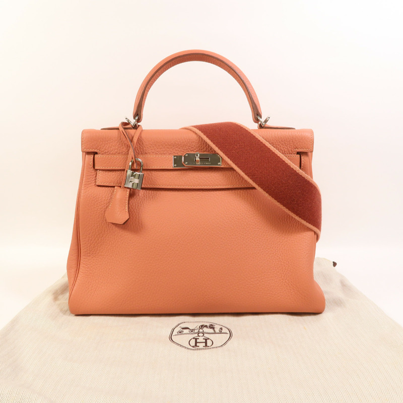 HERMES Clemence皮革Kelly 32 Amazon銀扣手挽肩背兩用袋Rose Tea-8