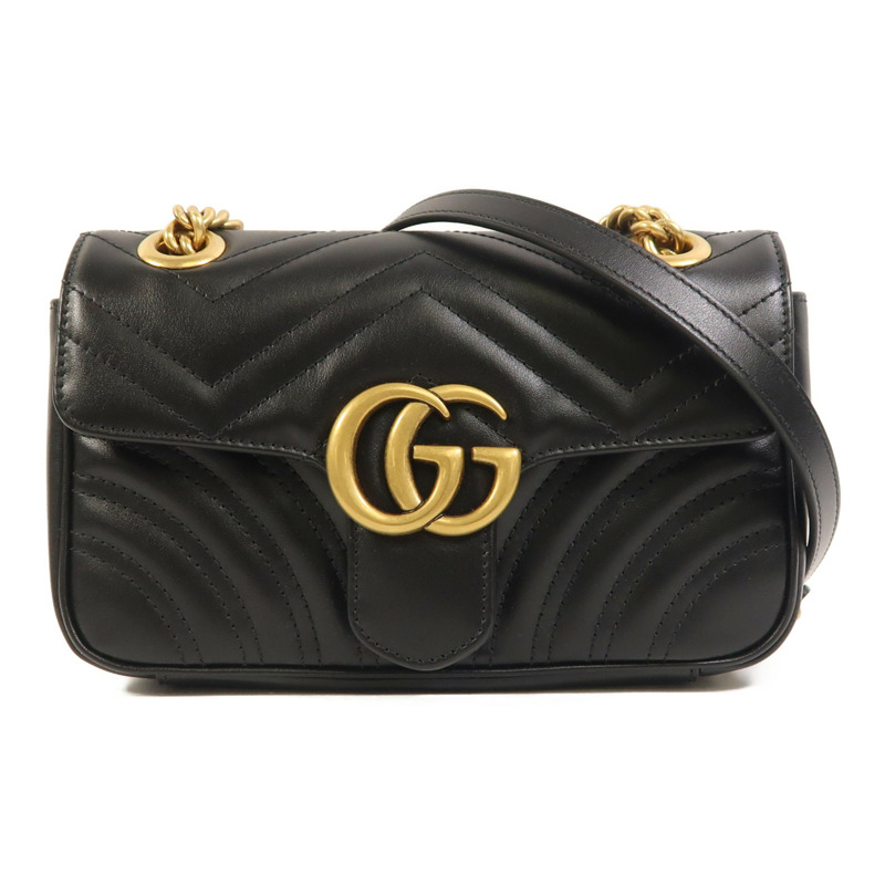 GUCCI 牛皮皮革GG Marmont Small金扣鏈帶肩背袋-0