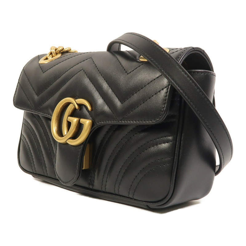 GUCCI 牛皮皮革GG Marmont Small金扣鏈帶肩背袋-2