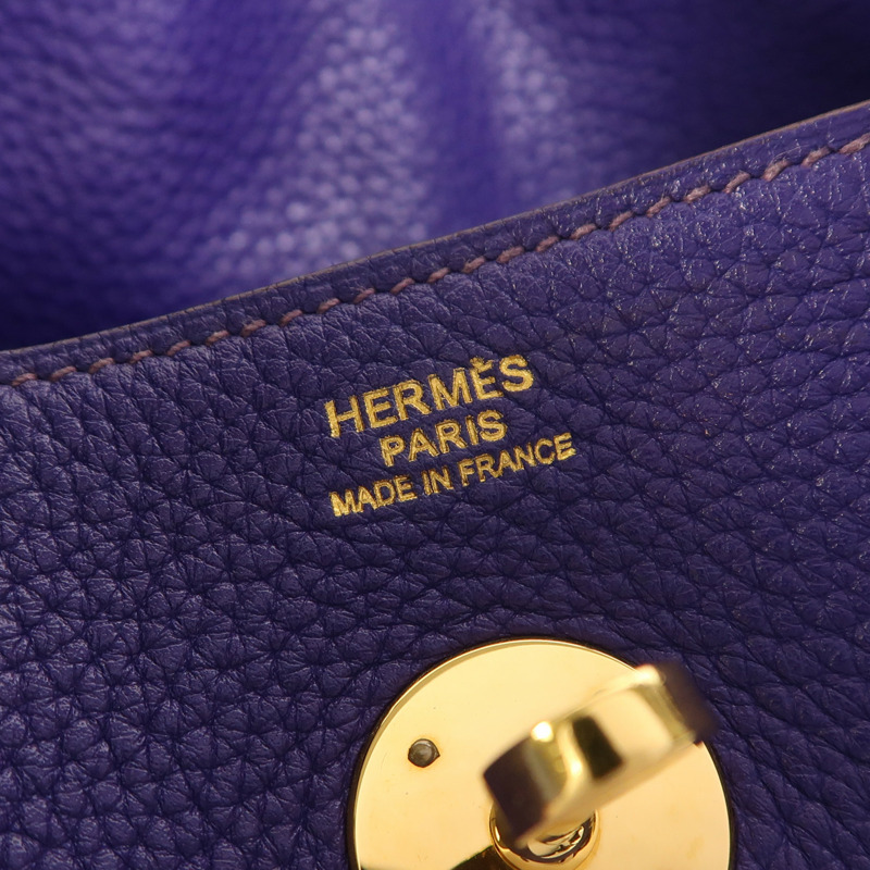 HERMES Togo皮革Lindy 30金扣手挽肩背兩用袋Iris-5
