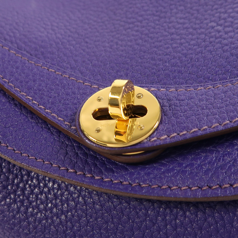 HERMES Togo皮革Lindy 30金扣手挽肩背兩用袋Iris-8