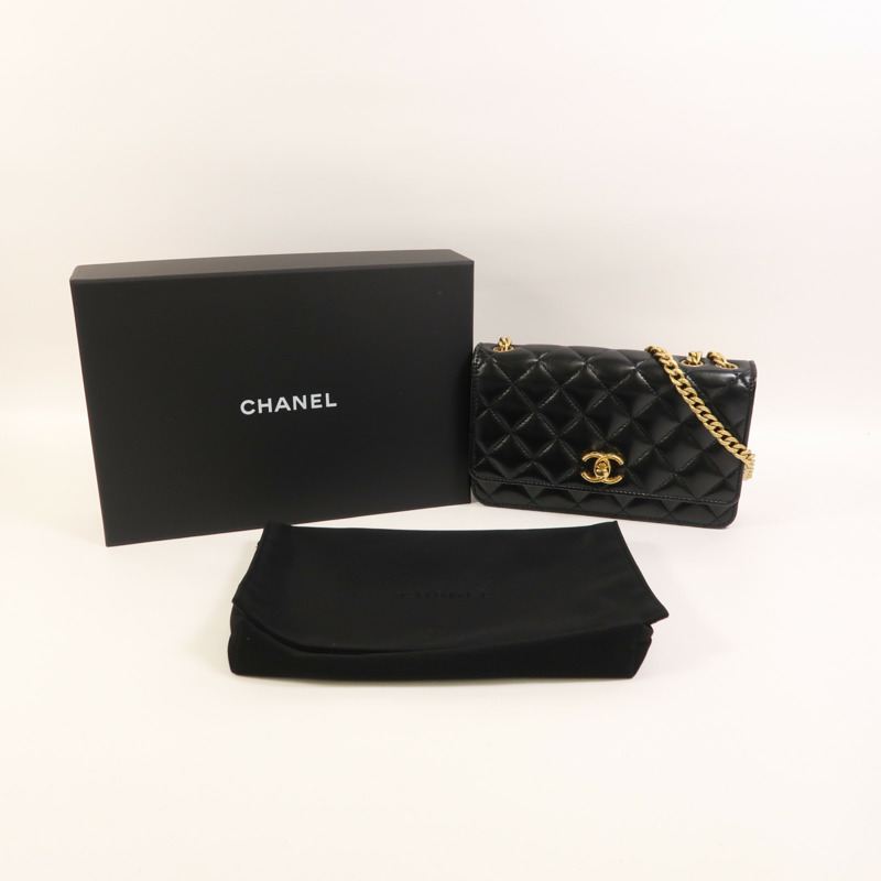 CHANEL 羊皮皮革WOC Wallet On Chain金扣鏈帶肩背袋-8