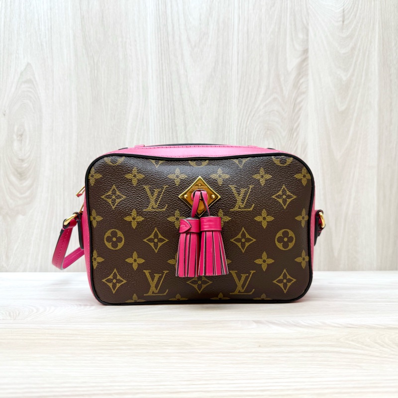 LV 原花拚桃色拉鍊流蘇相機包M43557-0