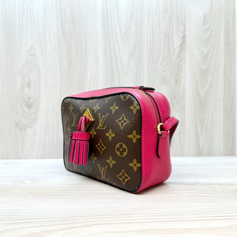 LV 原花拚桃色拉鍊流蘇相機包M43557-2