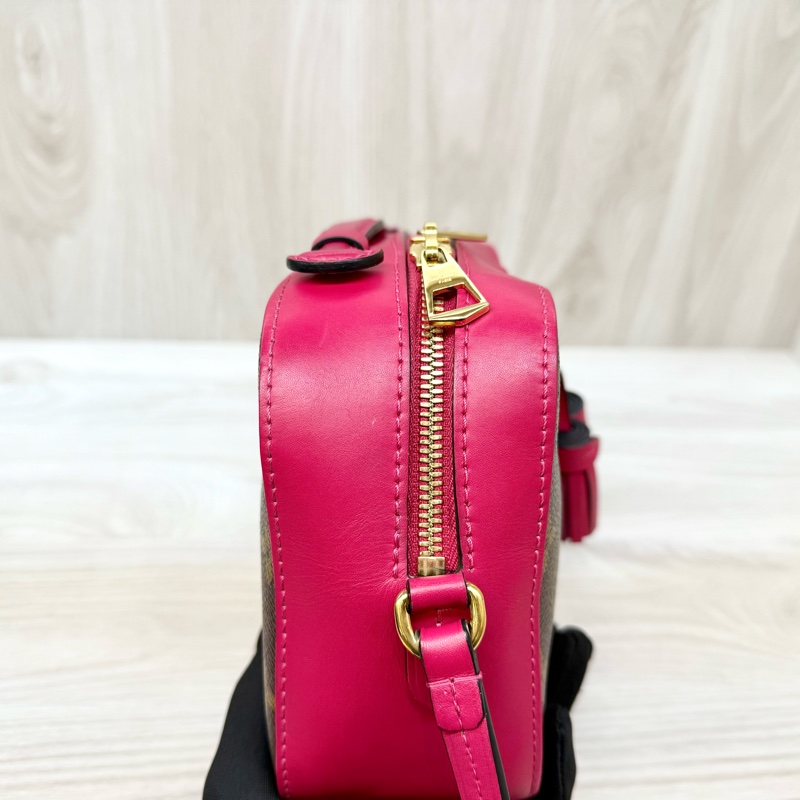 LV 原花拚桃色拉鍊流蘇相機包M43557-12