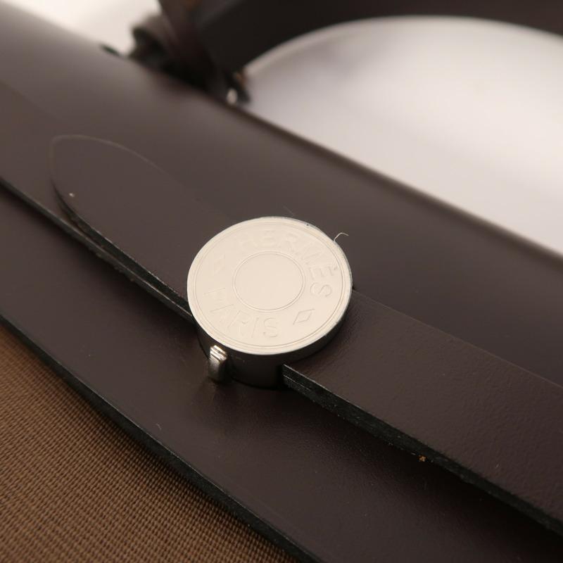 HERMES 帆布Herbag PM銀扣手挽肩背兩用袋Etoupe/Ebene-9