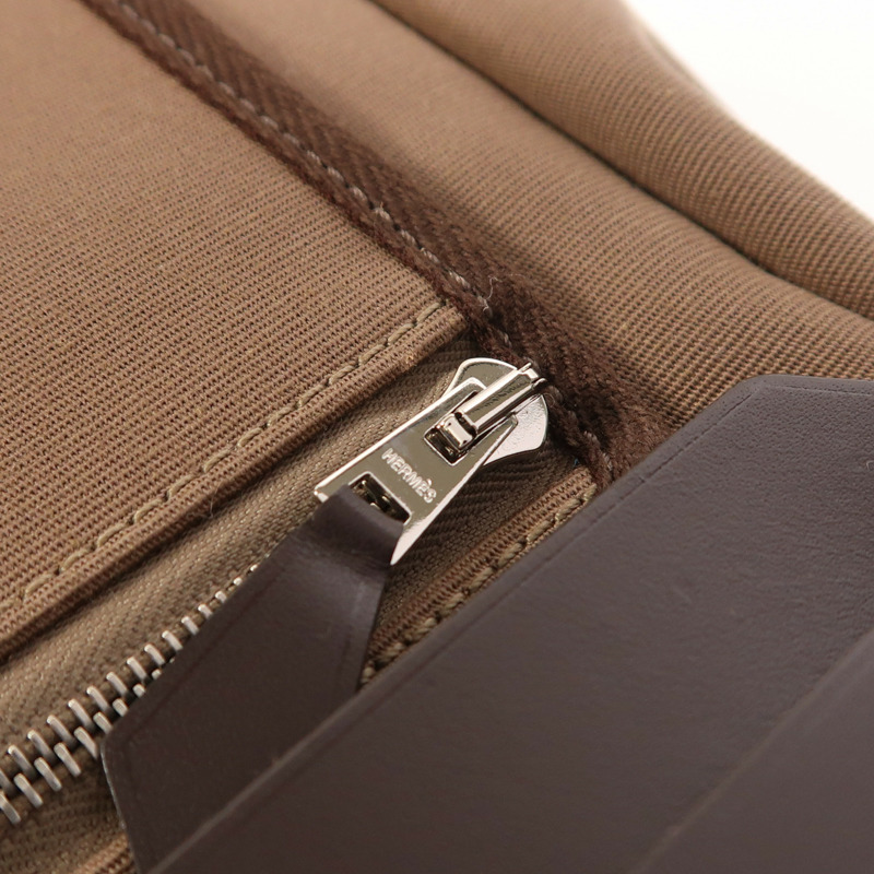 HERMES 帆布Herbag PM銀扣手挽肩背兩用袋Etoupe/Ebene-18