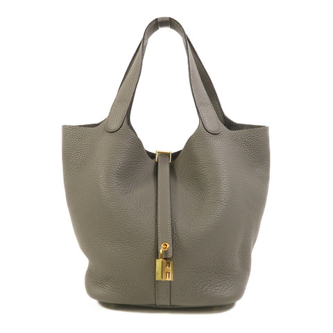 HERMES Clemence皮革Picotin MM金扣手挽袋Etain