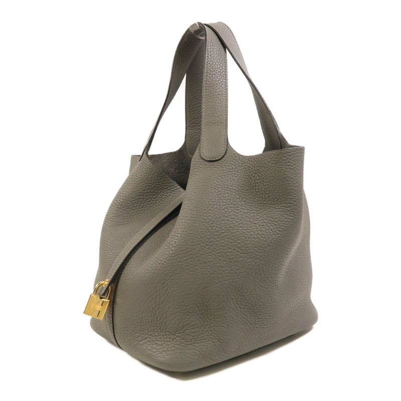 HERMES Clemence皮革Picotin MM金扣手挽袋Etain-2