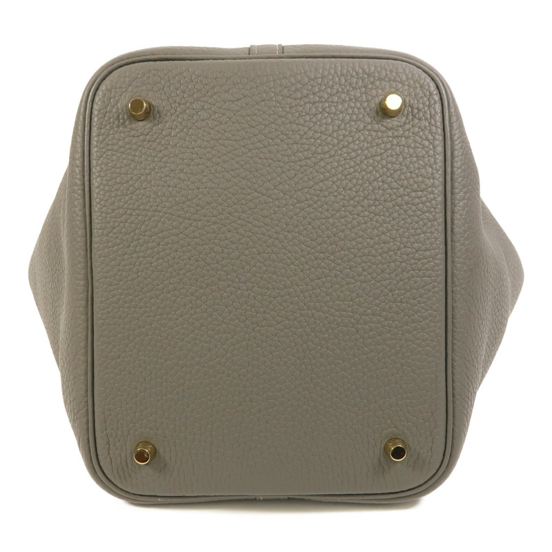 HERMES Clemence皮革Picotin MM金扣手挽袋Etain-3