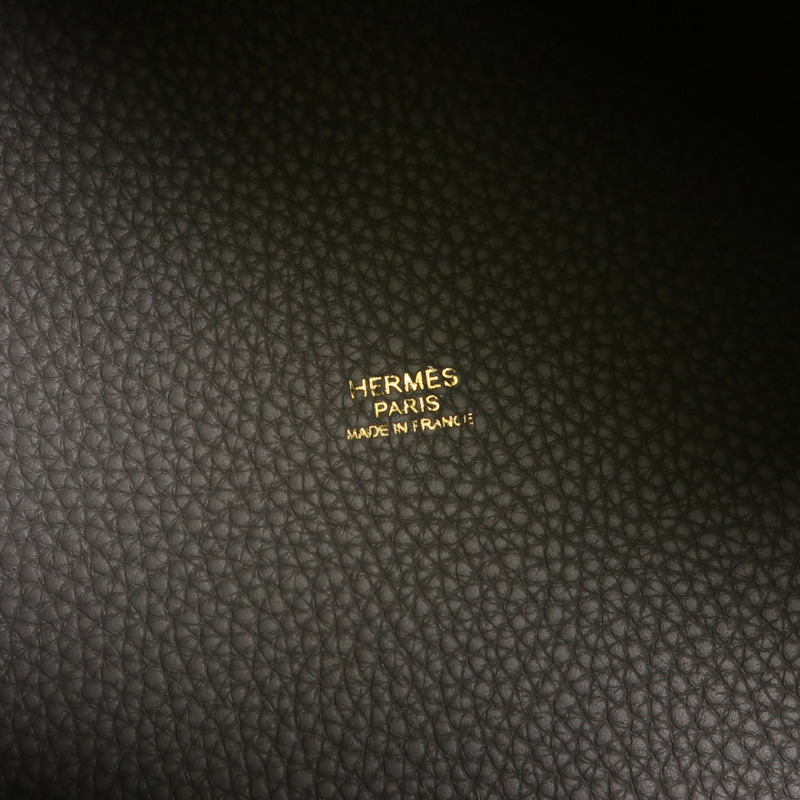 HERMES Clemence皮革Picotin MM金扣手挽袋Etain-5