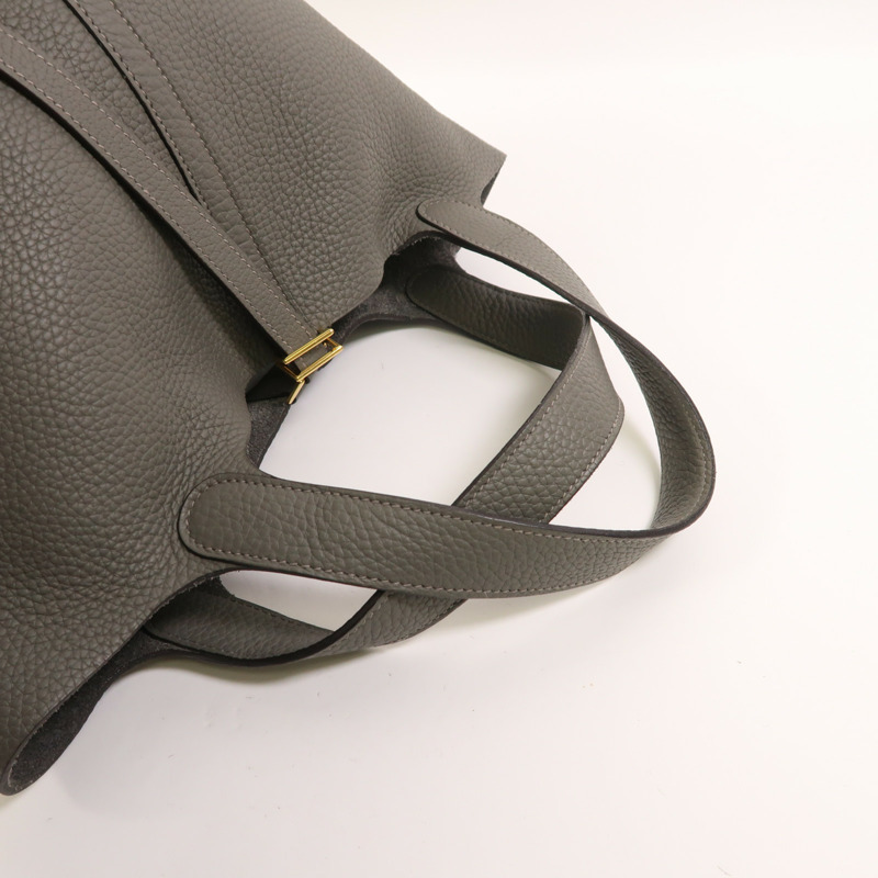 HERMES Clemence皮革Picotin MM金扣手挽袋Etain-7