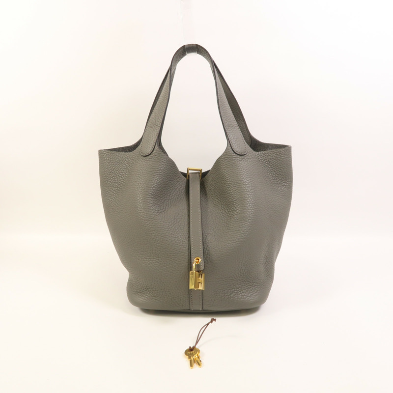 HERMES Clemence皮革Picotin MM金扣手挽袋Etain-8