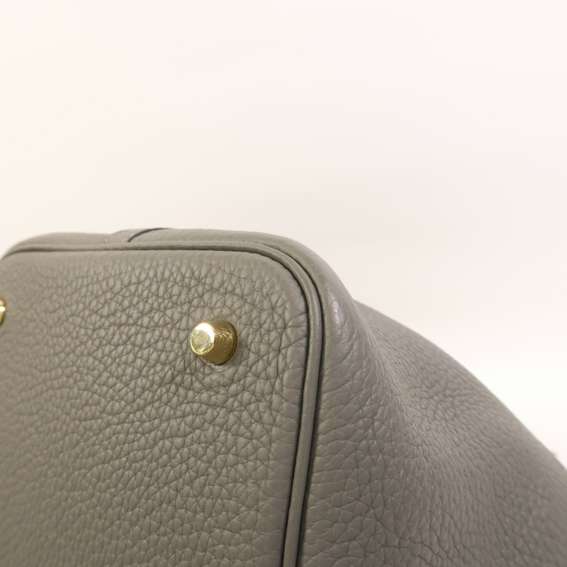 HERMES Clemence皮革Picotin MM金扣手挽袋Etain-9