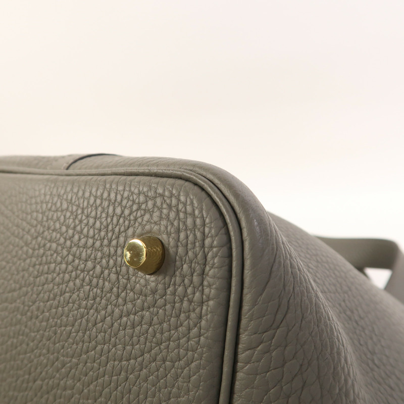 HERMES Clemence皮革Picotin MM金扣手挽袋Etain-11