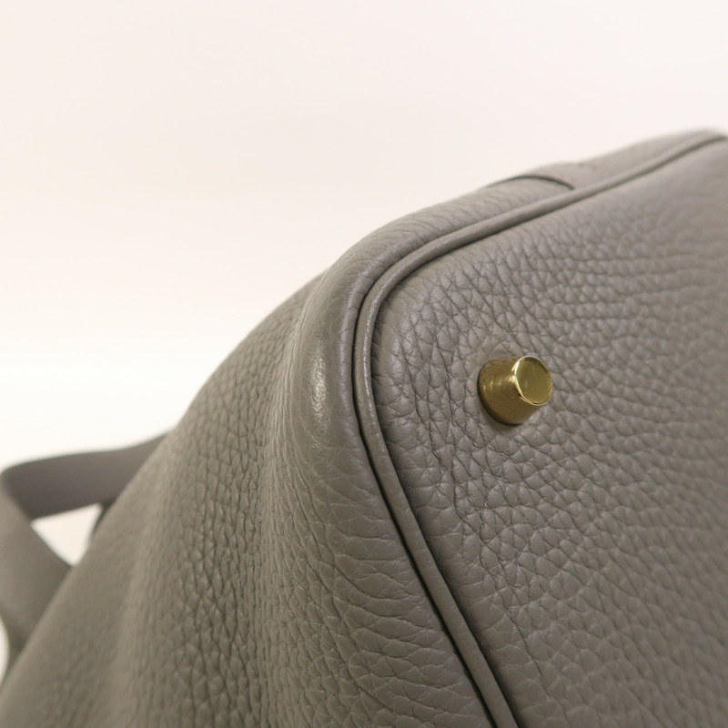 HERMES Clemence皮革Picotin MM金扣手挽袋Etain-12