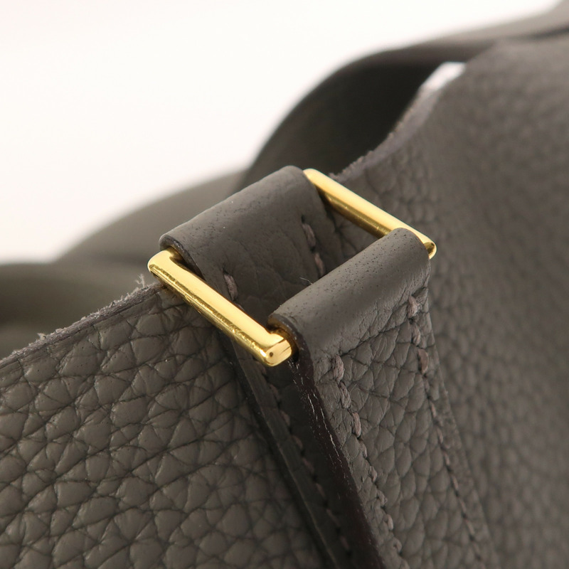 HERMES Clemence皮革Picotin MM金扣手挽袋Etain-15