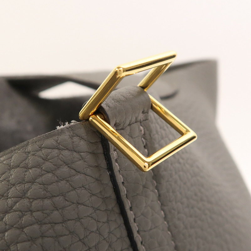 HERMES Clemence皮革Picotin MM金扣手挽袋Etain-16