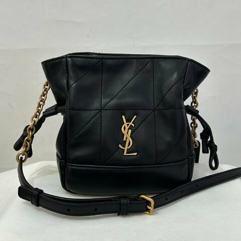 YSL-Saint Laurent 黑羊皮金釦Jamie 迷你束口肩背包