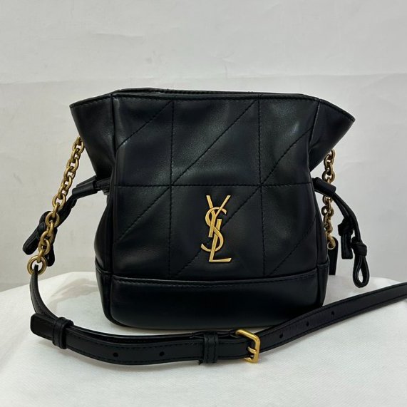YSL-Saint Laurent 黑羊皮金釦Jamie 迷你束口肩背包-0