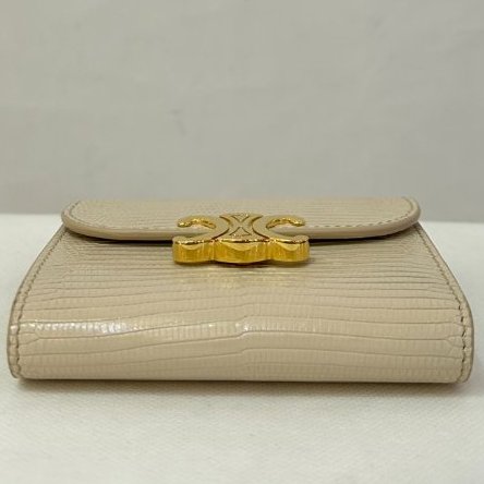 Celine米色蜥蜴皮凱旋門短夾-4