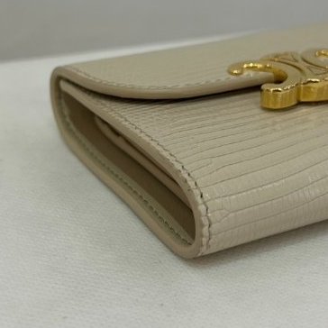 Celine米色蜥蜴皮凱旋門短夾-6