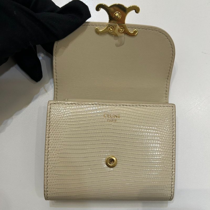 Celine米色蜥蜴皮凱旋門短夾-7