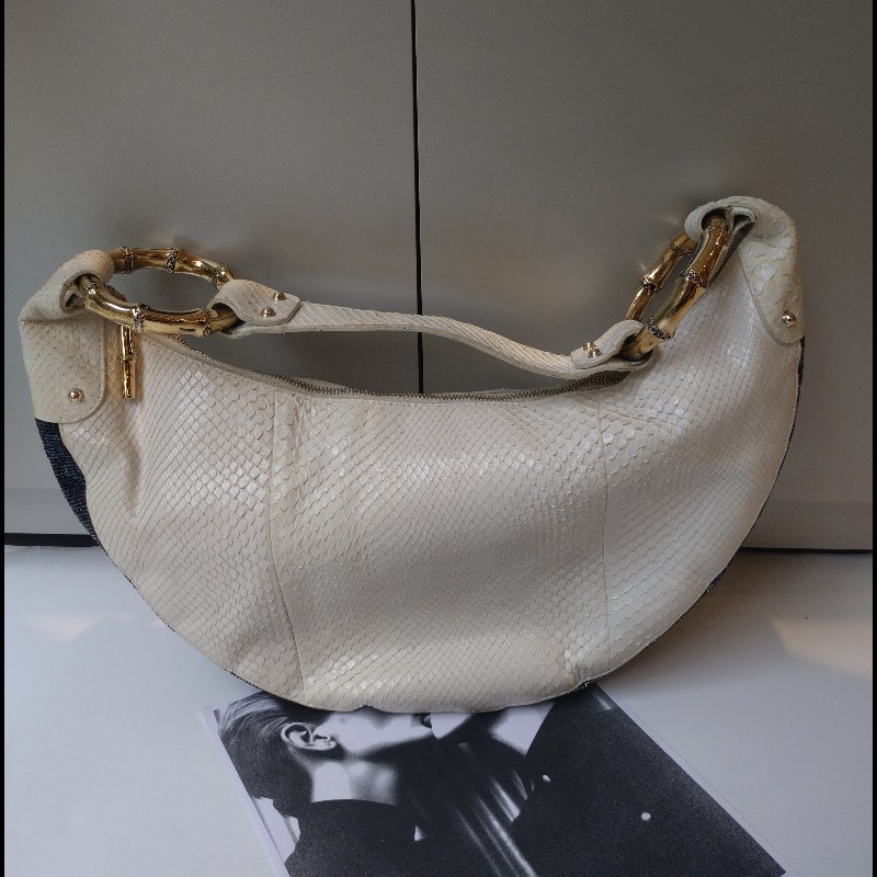 Gucci 單肩帶白蛇紋皮革hobo包-0