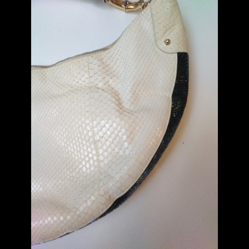 Gucci 單肩帶白蛇紋皮革hobo包-2