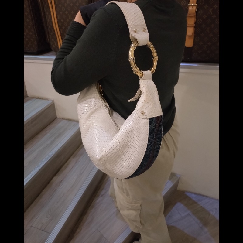 Gucci 單肩帶白蛇紋皮革hobo包-3