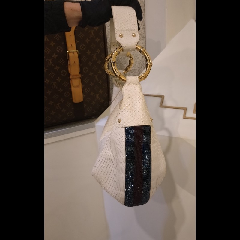 Gucci 單肩帶白蛇紋皮革hobo包-4