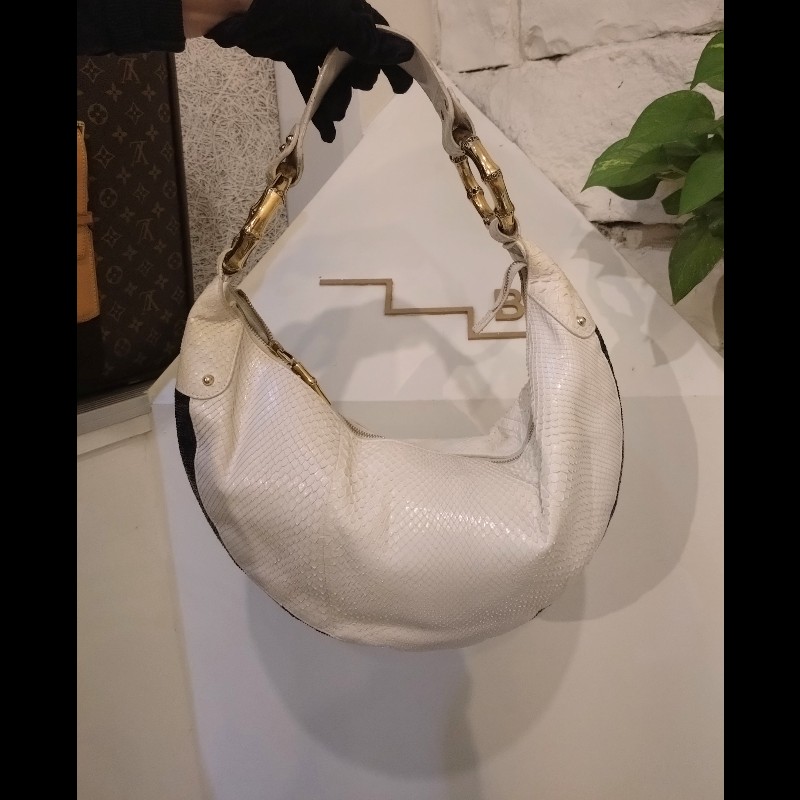 Gucci 單肩帶白蛇紋皮革hobo包-5