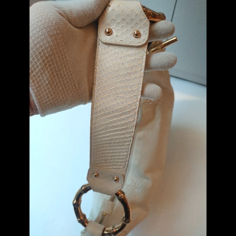 Gucci 單肩帶白蛇紋皮革hobo包-13