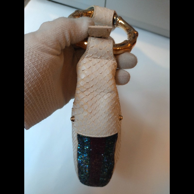 Gucci 單肩帶白蛇紋皮革hobo包-16