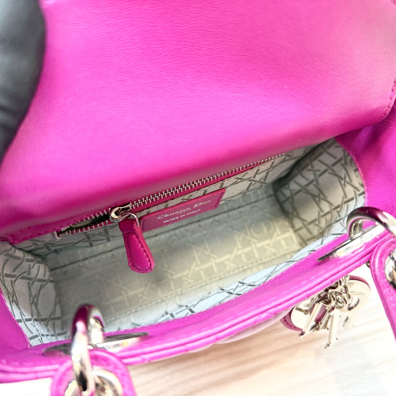 DIOR玫紅色3格銀釦Mini  Lady Dior黛妃包-9