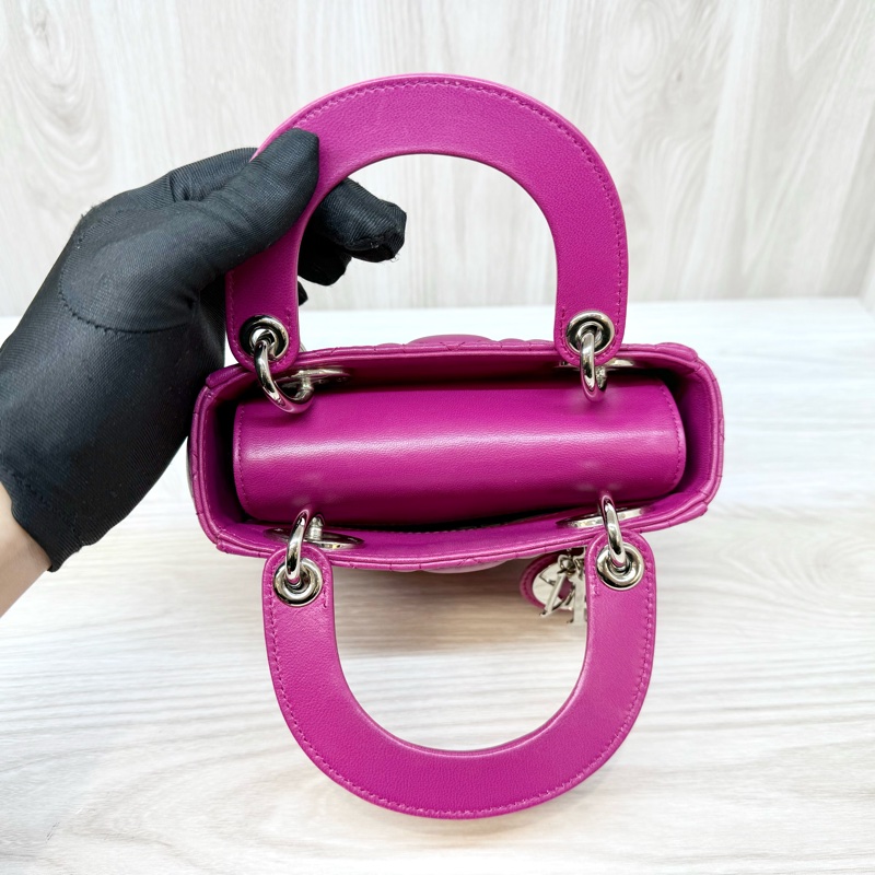 DIOR玫紅色3格銀釦Mini  Lady Dior黛妃包-15