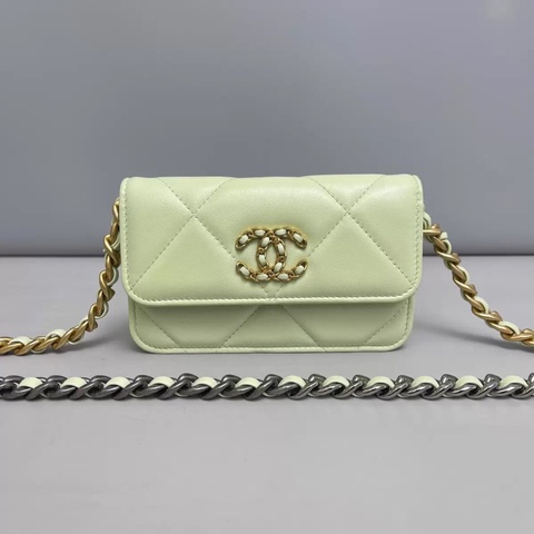 Chanel香奈兒19bag迷你馬卡龍綠鏈條包