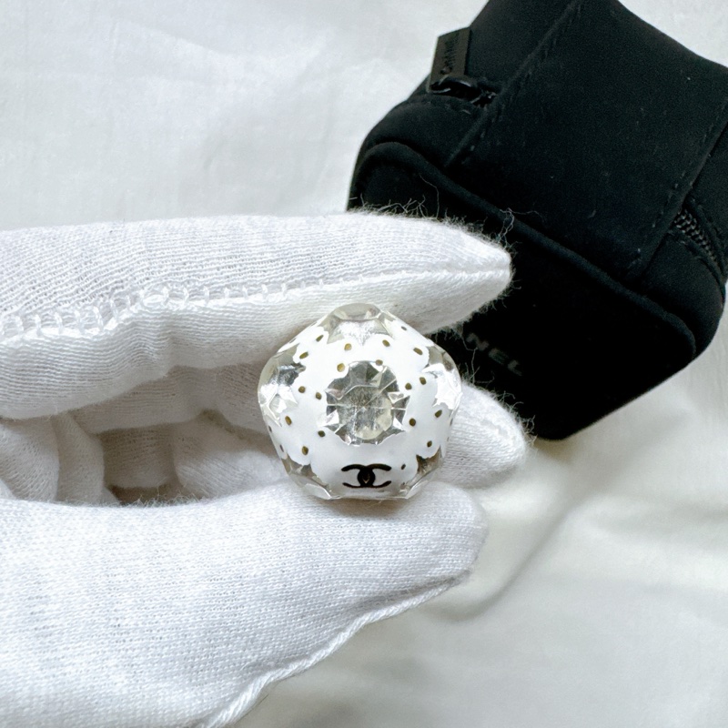 二手正品Chanel香奈兒奶霜白水鑽圓球耳環 香奈兒耳環 香奈兒耳夾 香奈兒珠寶 香奈兒飾品coco mark-1