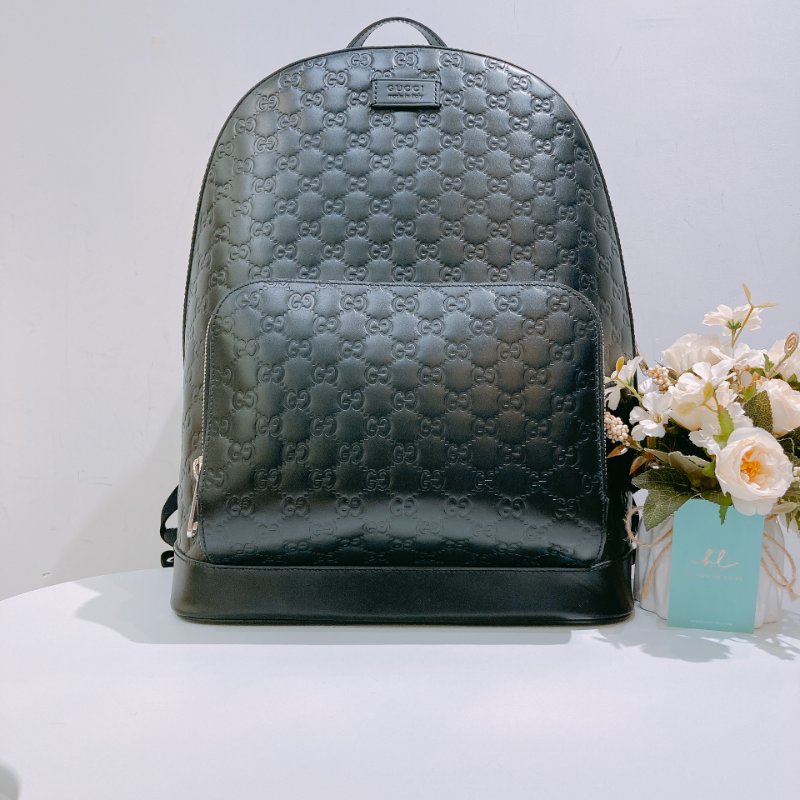 TW4686 Gucci 古馳 皮款背包 黑色經典Logo壓紋 GG Supreme Backpack Black x PHW-0