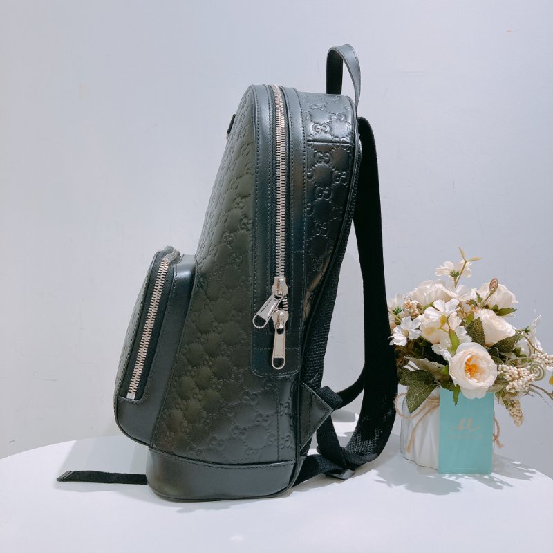 TW4686 Gucci 古馳 皮款背包 黑色經典Logo壓紋 GG Supreme Backpack Black x PHW-3