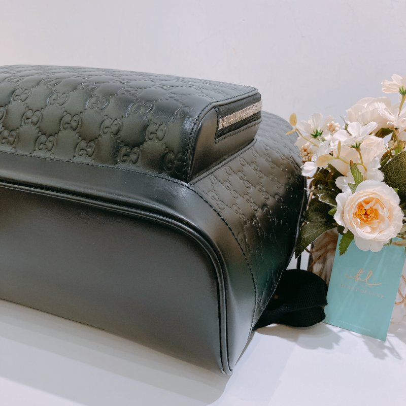 TW4686 Gucci 古馳 皮款背包 黑色經典Logo壓紋 GG Supreme Backpack Black x PHW-6