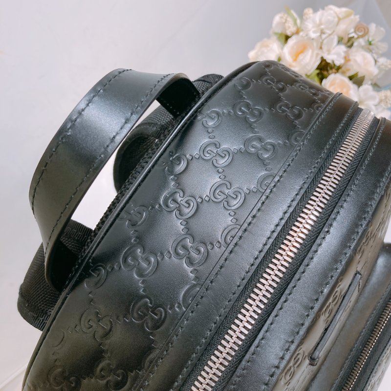 TW4686 Gucci 古馳 皮款背包 黑色經典Logo壓紋 GG Supreme Backpack Black x PHW-11
