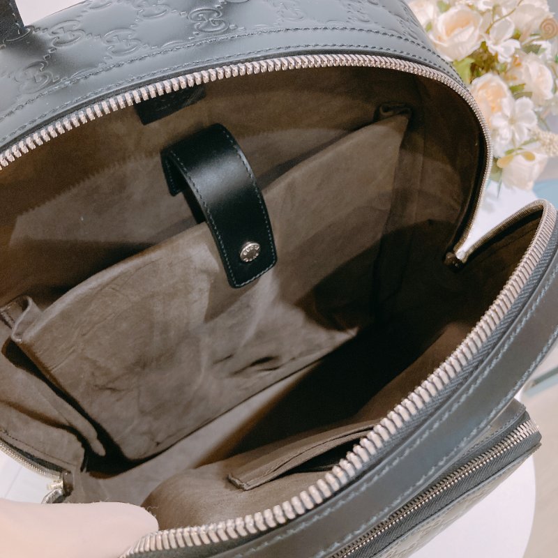 TW4686 Gucci 古馳 皮款背包 黑色經典Logo壓紋 GG Supreme Backpack Black x PHW-13