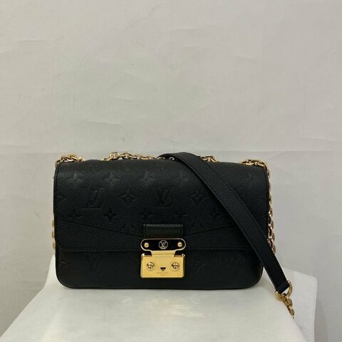 LV黑牛皮壓紋金釦MARCEAU鍊條側背包