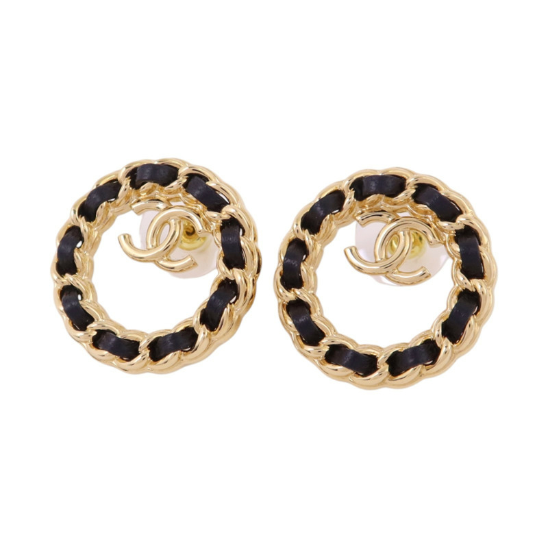 CHANEL 金屬/皮革Earrings金扣耳環-1