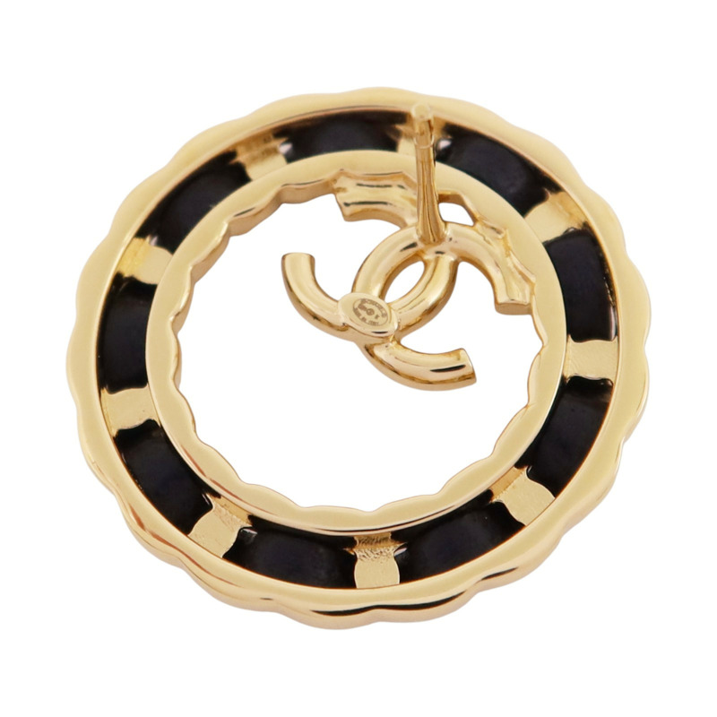 CHANEL 金屬/皮革Earrings金扣耳環-7